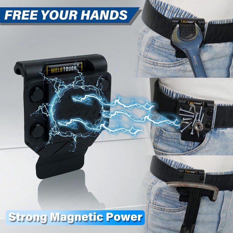 MELOTOUGH Magnetic Tool Holder Strong Magnetic Belt Clip for Screws,Nails,Wrench,Hammer,Pliers,Screwdriver,Trowel,Sockets