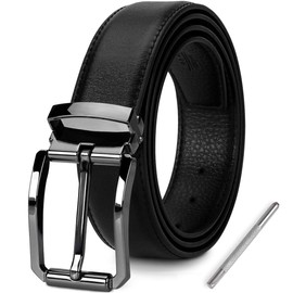 NEWHEY Men's Jeans Belt Adjustable Waist Men's Leather Belt Anti-Scratch Buckle 30 mm Wide 115 cm 125 cm 135 cm with Gift Box, black
