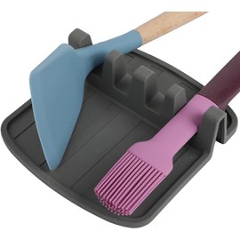Lily's Home - Soporte grande para cuchara de silicona para estufa con almohadilla de goteo, soporte para cuchara de utensilios de cocina, para utensilios de parrilla, espátula, pinzas, cucharones, sin