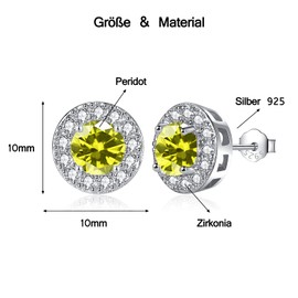 MASOP Stud Earrings 925 Silver Birthstone Earrings Round Cubic Zirconia Jewellery Gifts for Women Ladies Girls Birthday, Silver, Cubic Zirconia