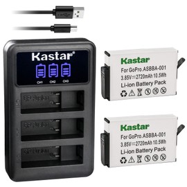 Kastar 2 Pack Battery and LCD Triple USB Charger Compatible with GoPro Camera ASBBA-001 Fusion Battery, GoPro ASBBA-001 Battery, Gopro Fusion 360-Degree Action Camera, Gopro Fusion VR 360 Camera
