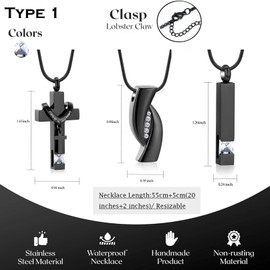3 Pack Cremation Jewelry Urn Necklace for Ashes for Women Men, Cross Infinity Bar Urn Pendants for Human Ashes Adult Memorial Lockets Ash Jewelry