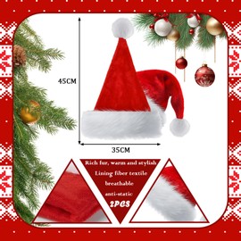 2pcs Red Santa Hat Sparkly Xmas Hats for Adult,Thickened Classic Father Christmas Hat Santa Costume,Sequin Xmas Hat Plush Luxury Santa Claus Hat,Xmas Party Hat Cap for Man Women Xmas Holiday New Year