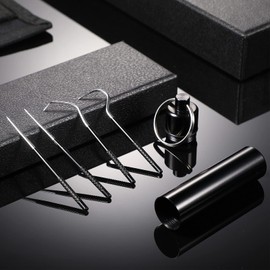 Portable Titanium Toothpicks Pocket Set Reusable Metal Stainless Steel Toothpicks with Holder for Outdoor Picnic and Camping (Black, Silver,4 Sets)
