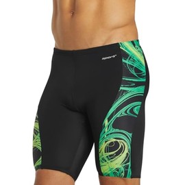 Sporti Light Wave Splice Boys' Swim Jammers, Durable Jammer Swimsuit with Drawstring Waist, Athletic Swimming Shorts, UPF 50+, for Competitive Swimmers - Black/Green - 24