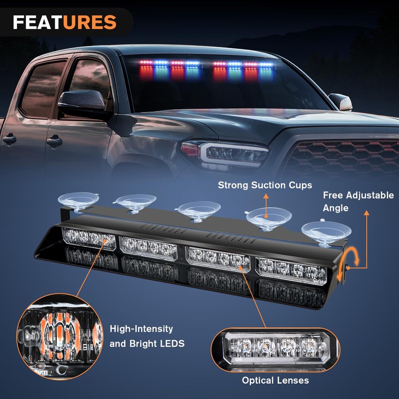 Nilight 32LED Red Blue Emergency Dash Strobe Lights with Controller