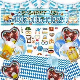Oktoberfest Decoration Set, Oktoberfest Banner, "O'ZAPFT IS" Hearts Foil Balloons + 10 m Bunting + Table Runner + 20 Napkins + 15 XXL Printed Latex Balloons + 30 Photo Props Set + 2 Foil Balloons