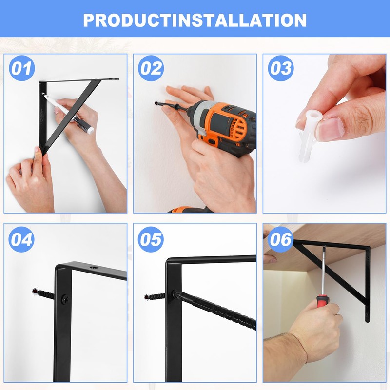 Gabotrie 6 Pack Heavy Duty Shelf Brackets,12 x 8 inch
