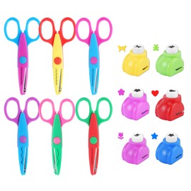UCEC Children's Craft Scissors Set, 6 x Children's Zigzag Scissors & 6 x Mini Punches Children, Children's Scissors from 3 Years, Mini Paper Punch, Ideal for Stamps, Creative Crafts, Decoration, DIY
