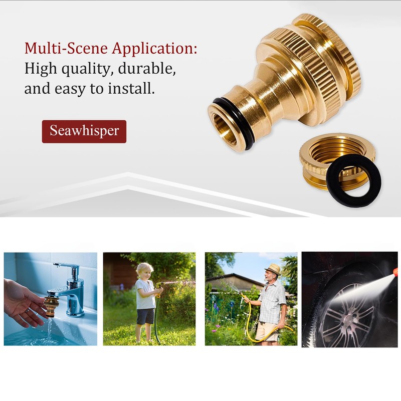 Brass Tap Connector Adapter for Hose Pipe 2-in-1 Outside Garden