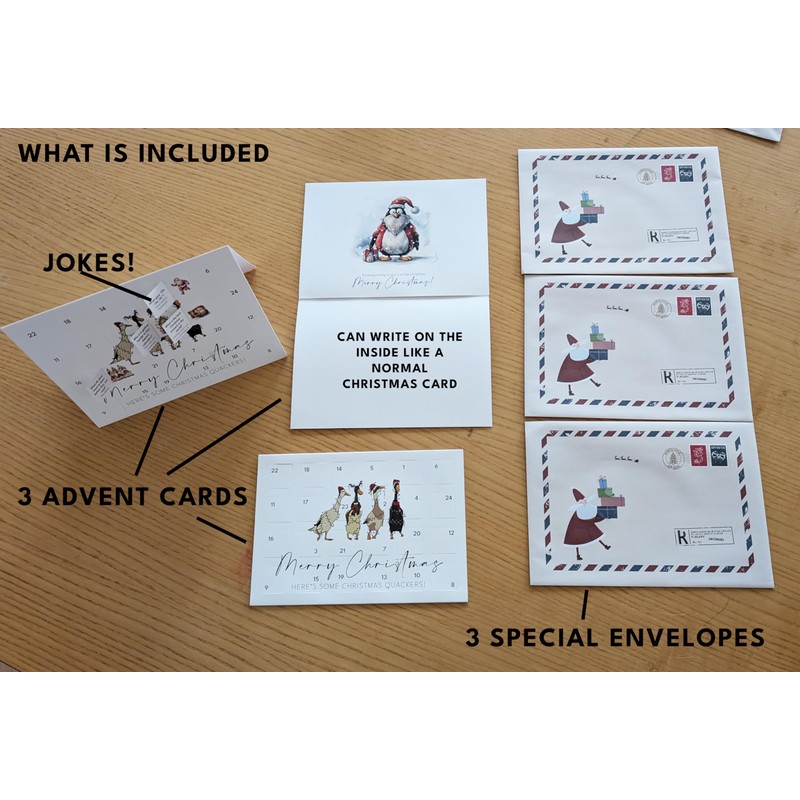 Paper Advent Calendars as Christmas Cards Set of 3 Advent
