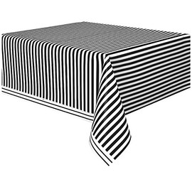 Black Striped Plastic Tablecloth, 108" x 54"