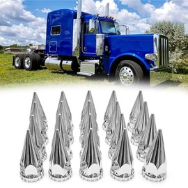 High Soar 33mm Chrome Lug Nut Covers Caps 20pcs for Volvo (VNL) & International & Peterbilt & Kenworth & Mack & Freightliner Semi Trucks Lug Nut Cover (Spikes Threaded)
