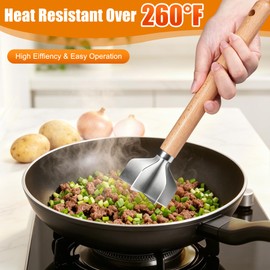 Mince Masher 304 Stainless Steel, Wooden Handle Ground Beef Meat Chopper with 6-Blade Head, Heat-Resistant Hamburger Meat Masher, Meat Shredder Potato Masher Tool for Kitchen Cooking Vegetable Puree
