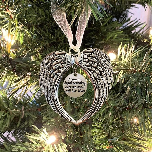 LYPER Christmas Memorial Hanging Ornaments Angel Wings, Memory Gifts Pendant I Have a Angel Watching Over Me I Call Her Sister Xmas Tree Hanging Sympathy Gift for Loss of Loved One in Heaven (Mom)