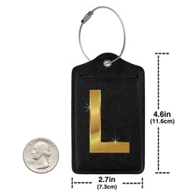2 Pack Gold Print L Lettering Luggage Tag for Suitcase, Steel Loop with Privacy Cover ID Label, Travel Birthday Gift for Men Women