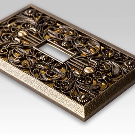 Amerelle 65TAB Filigree Wallplate, 1 Toggle, Antique Brass