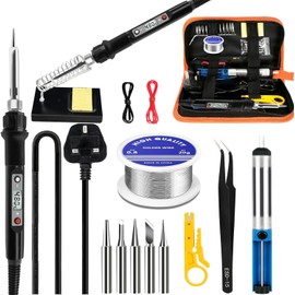 Soldering Iron Kit, 80W LCD Adjustable Temperature 180-520°C, 13 in 1 Electric Soldering Iron Kit Welding Tool, Solder Wire, 5 Soldering Tips, Desoldering Pump, Wire Stripper Cutter, Stand, Tweezer