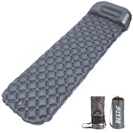 BESTIF Inflatable Sleeping Mat with Cushion Ultralight Camping Air Mattress Carry Bag Small Pack Size for Outdoor Tent Travel Hiking Sleeping Mat Trekking Mattress (Grey, 190 x 56 x 5.5 cm)