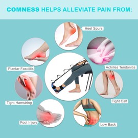 comness Foot and Calf Stretcher Stretching Strap For Plantar Fasciitis , Heel Spurs, Foot Drop, Achilles Tendonitis & Hamstring. Yoga Foot & Leg Stretch Strap. (Blue)
