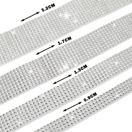 EANLOLY 4 Rolls Self-Adhesive Crystal Rhinestone Ribbon, Diamond Bling Ribbons with 2 mm Rhinestones Sticker for Arts Crafts Wedding Birthday Party DIY Event Car Phone Decoration(Silver)