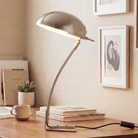 PSDSSHIIS 18.4" Metal Desk Lamp Modern Industrial Table Lamp, Adjustable Neck Architect Lights (3000K) with On/Off Switch, Bedside Reading Lamps for Office Bedroom Study Room Side Table (Nickel)