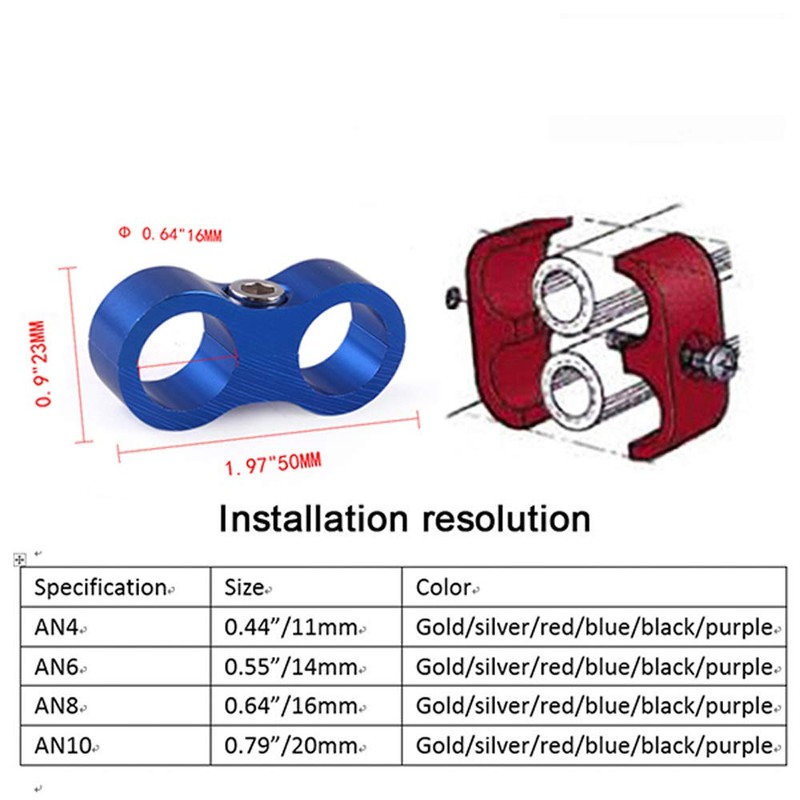 8AN Hose Separator Clamp Aluminum Fuel Line Mounting Clamp Divider