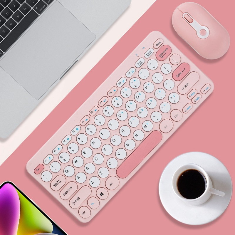 Wireless Keyboard Mouse Set Stylish Slim Round Keycaps Mute Ergonomic