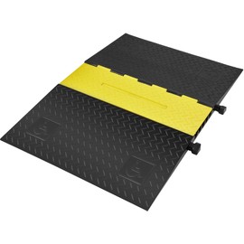 VEVOR 5 Channel Rubber Cable Protector Ramp, Heavy Duty 22000 lbs/axle Capacity Wire Hose Cord Cover Ramp, ADA Compliant Driveway Road Hump, Traffic Speed Bump w/Flip-Open Top Cover