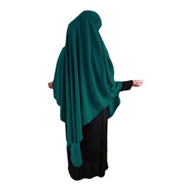 XL Khimar Triangle Long Hijab for Muslimah one Piece Soft Crepe Fabric Headscarf Material Chadors Arabia Islamic Prayer Dress Muslim Shawls Body Cover (Forest Green)