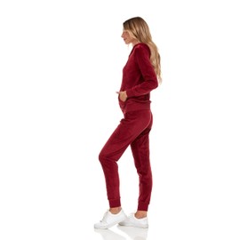 Cheetah Ladies 2 Piece Velour Jogger Set, Hoodie and Sweatpants Ladies Tracksuit, Tibetian Red, L