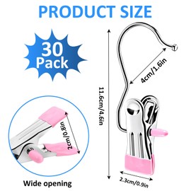 Erinnmy 30 Pack Boot Hangers for Closet,Hanging Clips,Laundry Hooks with Clips,Stainless Steel Boot Hanger Clips,Portable Clip Hangers,Hangers Single Clip,Space Saving Boot Clips for Hanging(Pink)