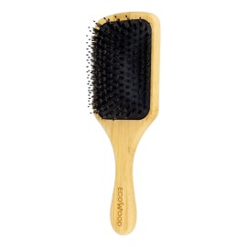 Ecowood Cepillo Cabello Cuadrado Grande Con Cerdas De Jabalí Color Café Claro