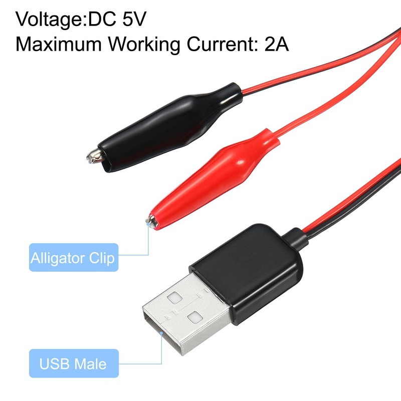 sourcing map Crocodile Clamps Test Wire, USB Male to Alligator