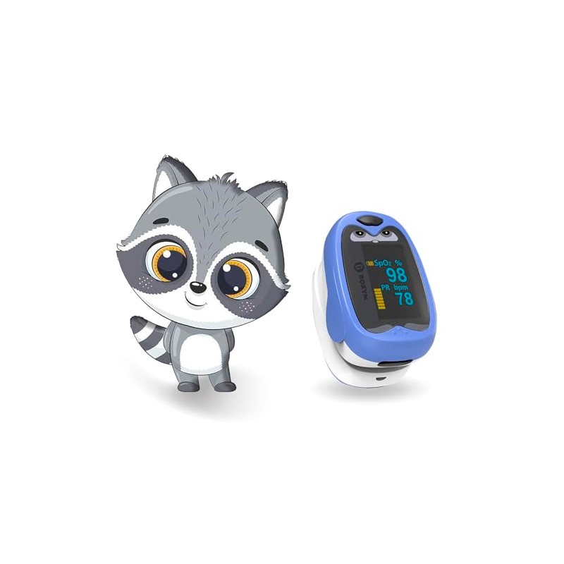 Oxímetro Pediátrico Recargable con forma de Mapache Azul MAP-200, marca