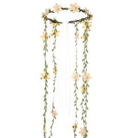KorViSHOW Yellow Fairy Flower Headpiece, Boho Daisy Floral Headband, Forest Woodland Vine Flower Crown with Ribbon for Women Girls Maternity Wedding Renaissance Festival Party Hair Accessory