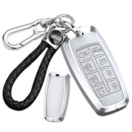 SANRILY White 8 Button Key Fob Cover Compatible for G80 GV80 GV70 G70 G90 2021 2022 2023 Metal Leather Key Case Shell with Keychain-Keyless