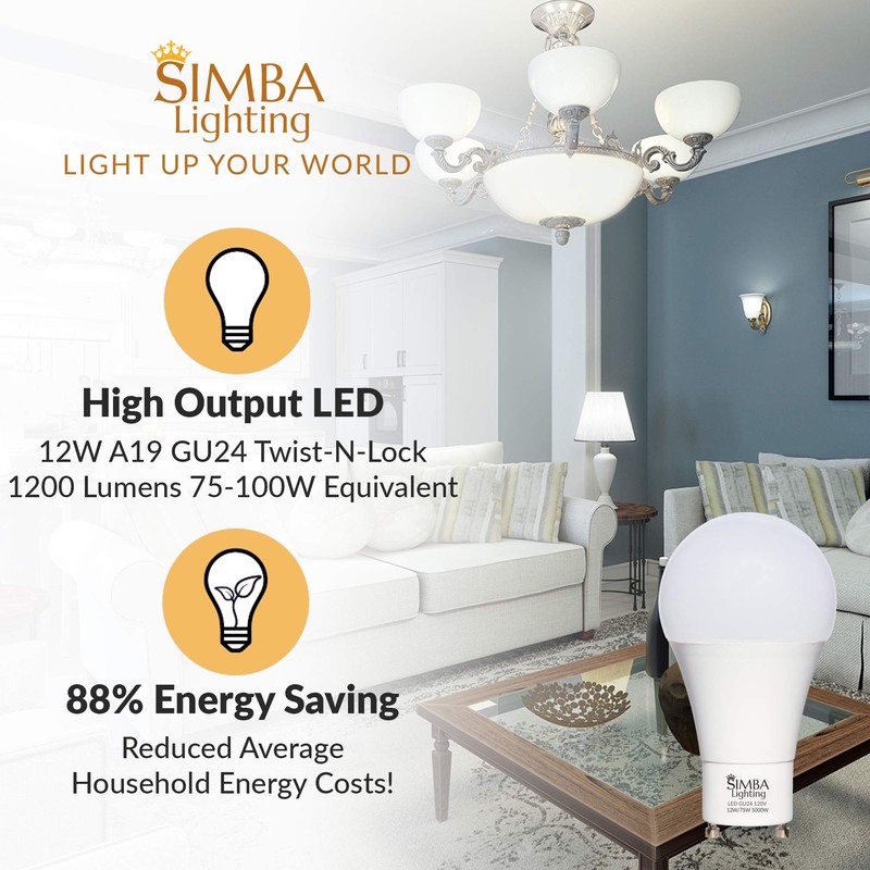 Simba Lighting LED GU24 A19 Light Bulb 12W 75W to