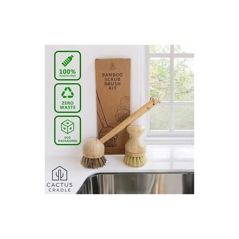 Cactus Cradle Bamboo Scrub Brush Set (4-Piece Kit) – Plastic-Free