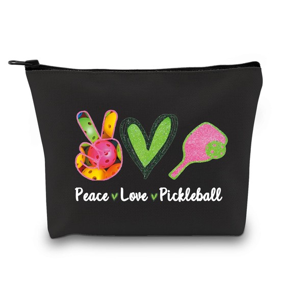 XYANFA Pickleball Makeup Bag Pickleball Player Gift Pickleball Lover Gifts For Women Peace Love Pickleball Cosmetic Bag (Peace Love Pickleball black)