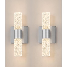 Ditoon Wall Sconces Set of Two, Crystal Sconces Wall Lighting, Nickel LED Bathroom Vanity Light Fixtures, LED Wall Mount Lights for Bedroom Living Room Hallway Indoor, 10W 3000K Warm White