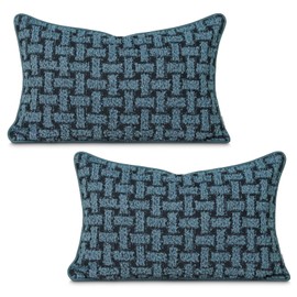 Howdy Textile Pack of 2 Textured Boucle Lumbar Pillow Covers 12x20 Inch Decorative Pillow Cover Faux Fur Cozy Soft Wool Couch Cushion Case for Christmas Chair Sofa Bedroom Living Room Home Decor, Blue