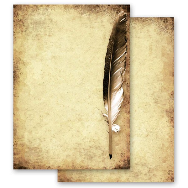 20 Sheets of Letter Paper Antique & History Feather on