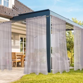 SpaceDresser Outdoor Sheer Curtains for Patio, 4 Panels Waterproof Rod Pocket Indoor Curtain for Living Room, Porch, Pergola, Cabana, Gazebo, 52 x 108 Inch Silver Grey