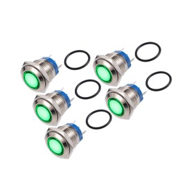 Partuto 5 Pcs LED Indicator Light 16mm 12V AC DC Metal Shell Waterproof Pilot Dash Signal Lamp for Car Truck Boat Internal Green Replacement