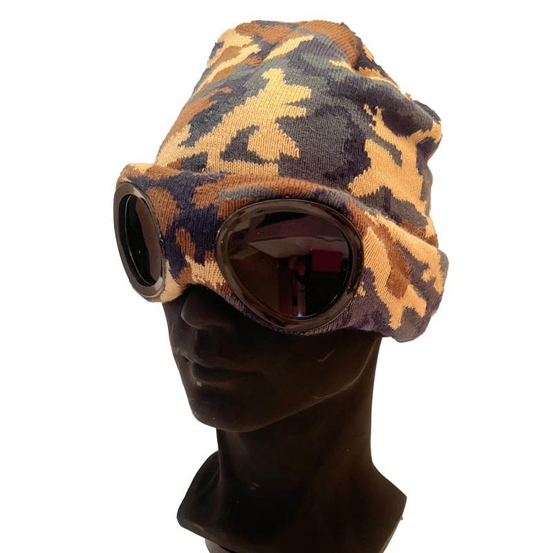 Beanie Hat with Goggles - Green Camo