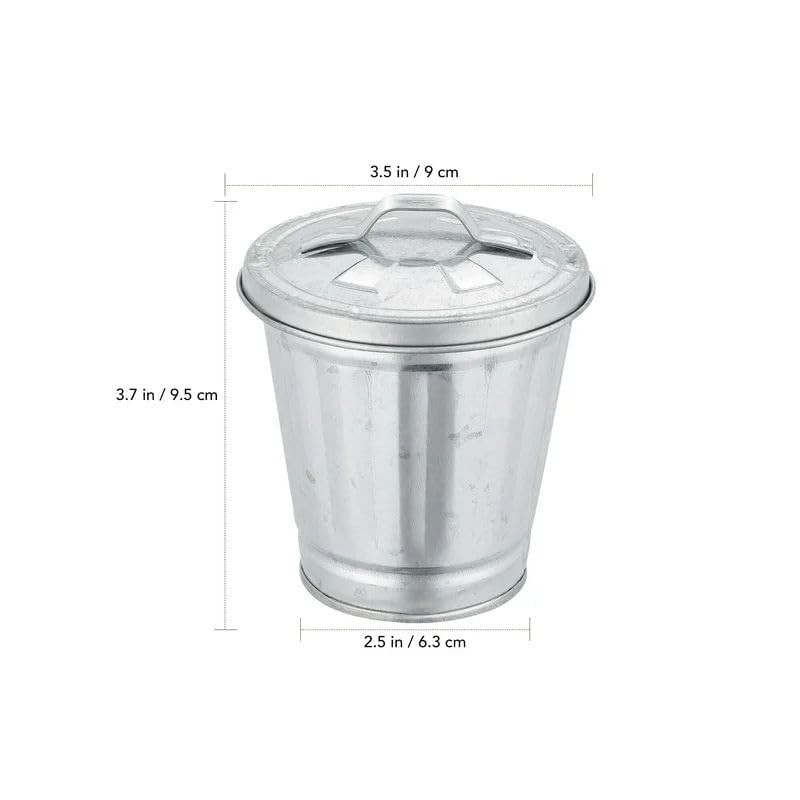 Zhhuoc Silver Mini Galvanized Trash Can with Lid Mini Wastebasket