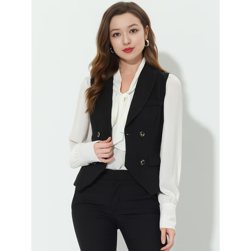 Allegra K Women's Sleeveless Suit Vest, Elegant, Double Breasted, Black