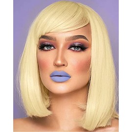 AISI BEAUTY Short Blonde Wig with Bangs Blonde Bob Wigs for Women 12 Inch Synthetic Straight Bob Wig Party Cosplay Wig