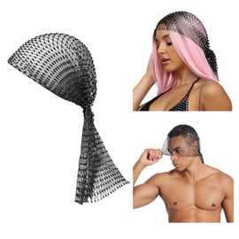 Bling Fishnet Headdress Crystal Skull Cap Headband for Women Girl Elastic Veil Cap Hollow Headdress Mesh Headpiece with Rhinestone Turban Hair Accessories for party (Black, 0)